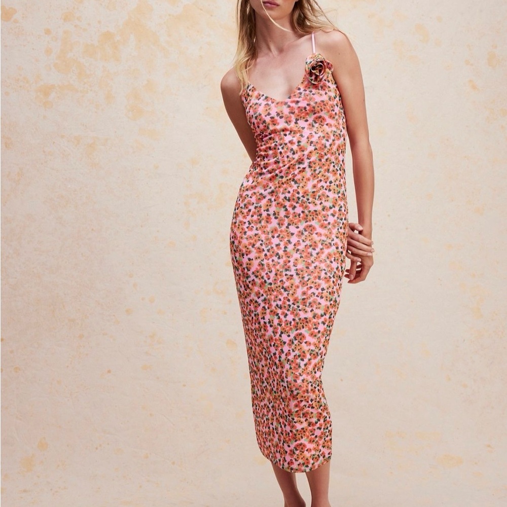 AFRM Amina Pink Floral Midi Dress